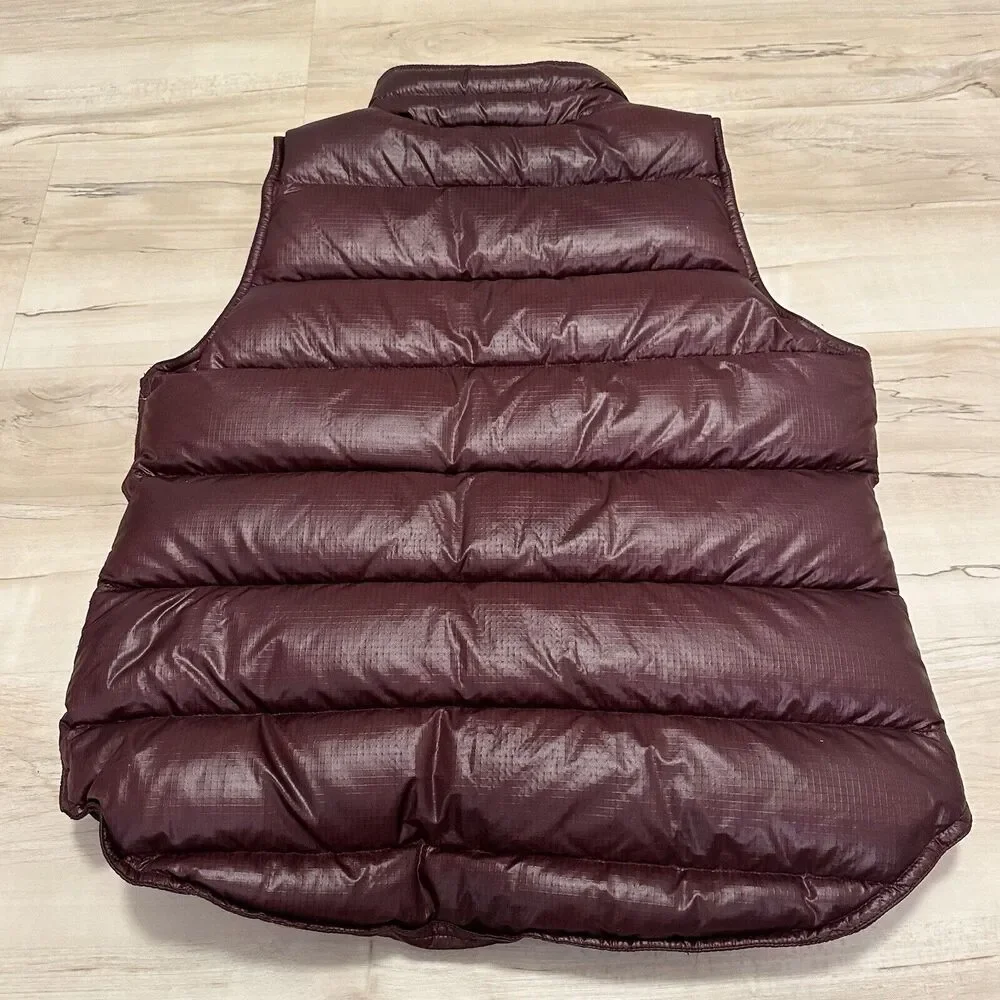 J Crew Women Small Vest Full‎ Zip Goose Down Puffer Full Zip Shiny Burgundy Red